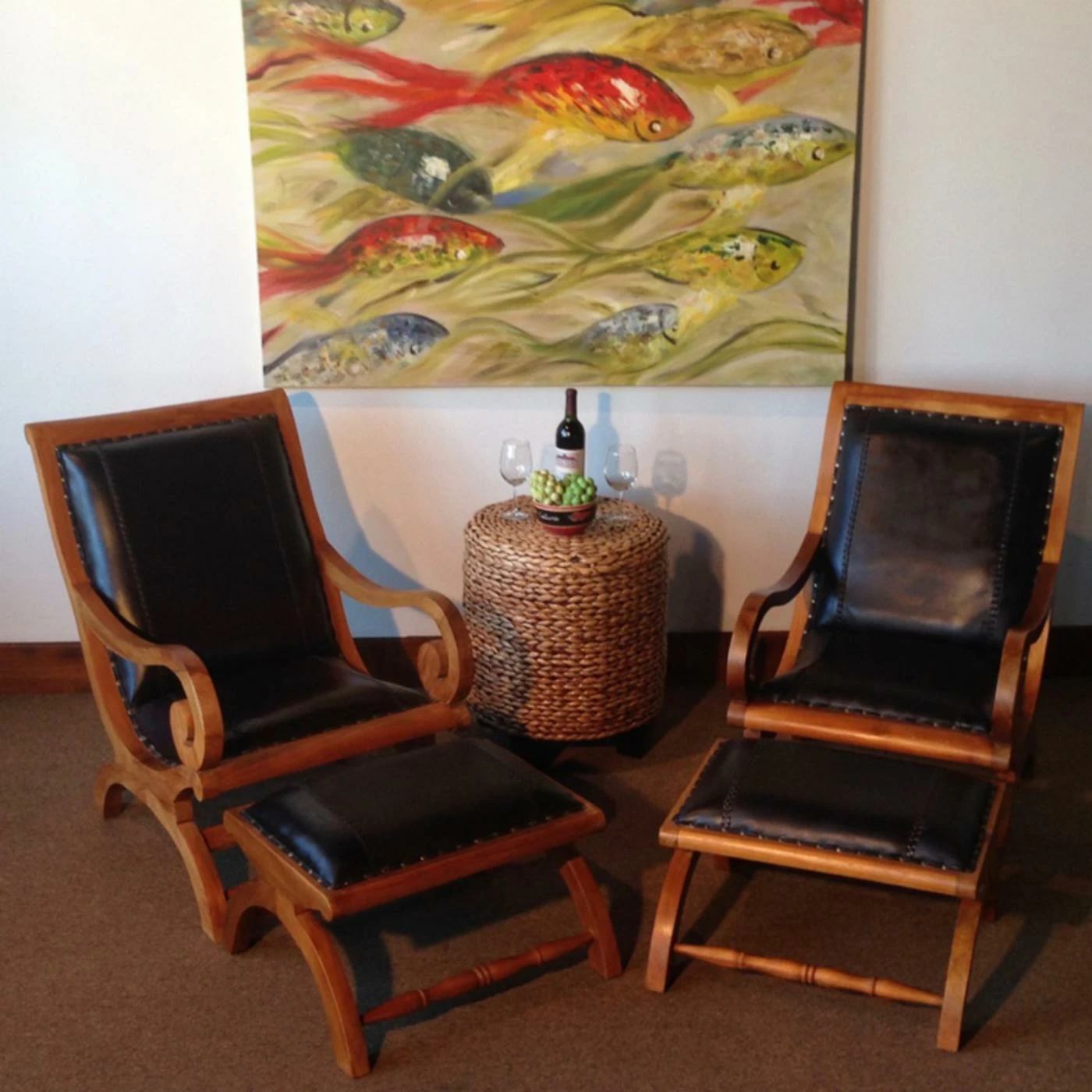 Wholesale ๐ Arm Chairs Chic Teak Bahama Waxed Teak And Leather Lazy Chair With Ottoman ๐ - Image 4