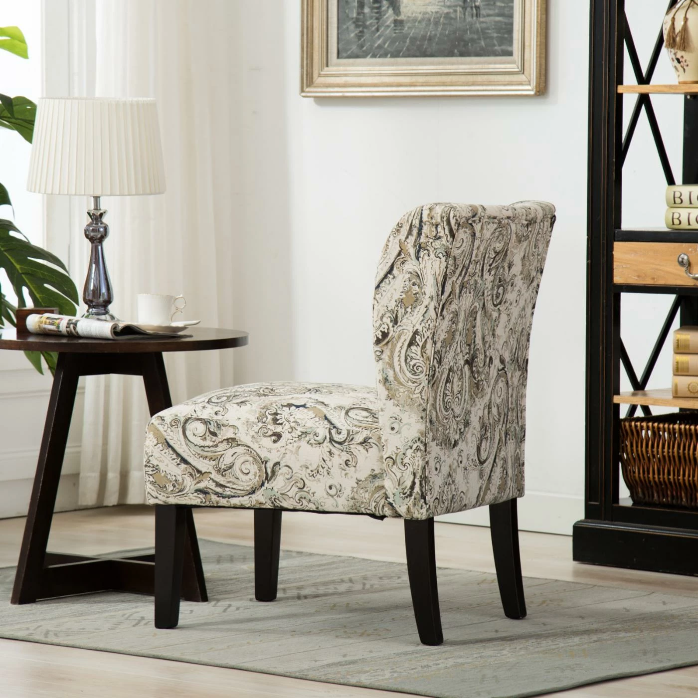 Cheapest โ Armless Chairs Roundhill Furniture Capa Paisley Print Fabric Armless Contemporary Accent Chair ๐ฅฐ - Image 4