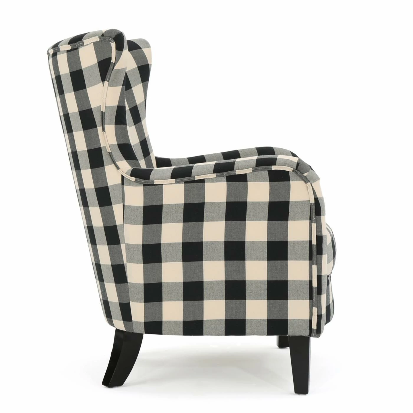 Discount ✔️ Wingback Chairs HN Home Woodbridge Transitional Black And White Plaid Fabric Club Chair 🤩 - Image 6