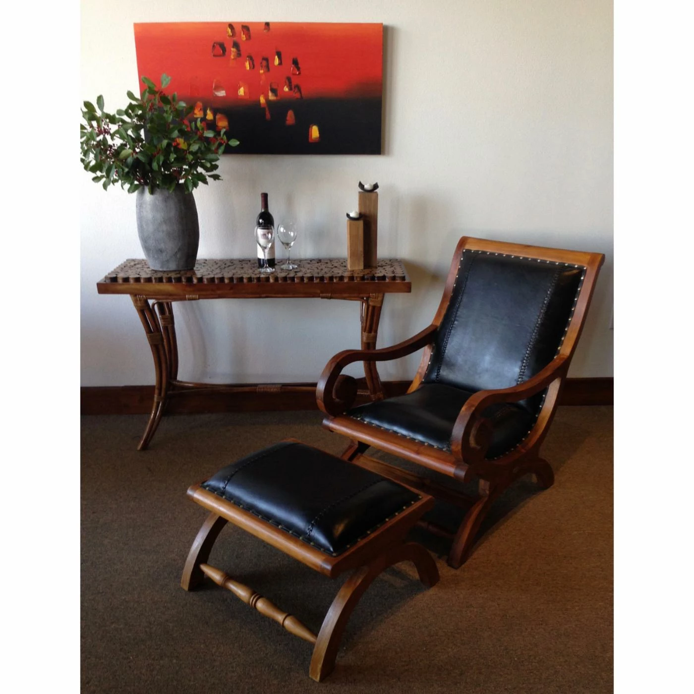 Wholesale ๐ Arm Chairs Chic Teak Bahama Waxed Teak And Leather Lazy Chair With Ottoman ๐ - Image 6