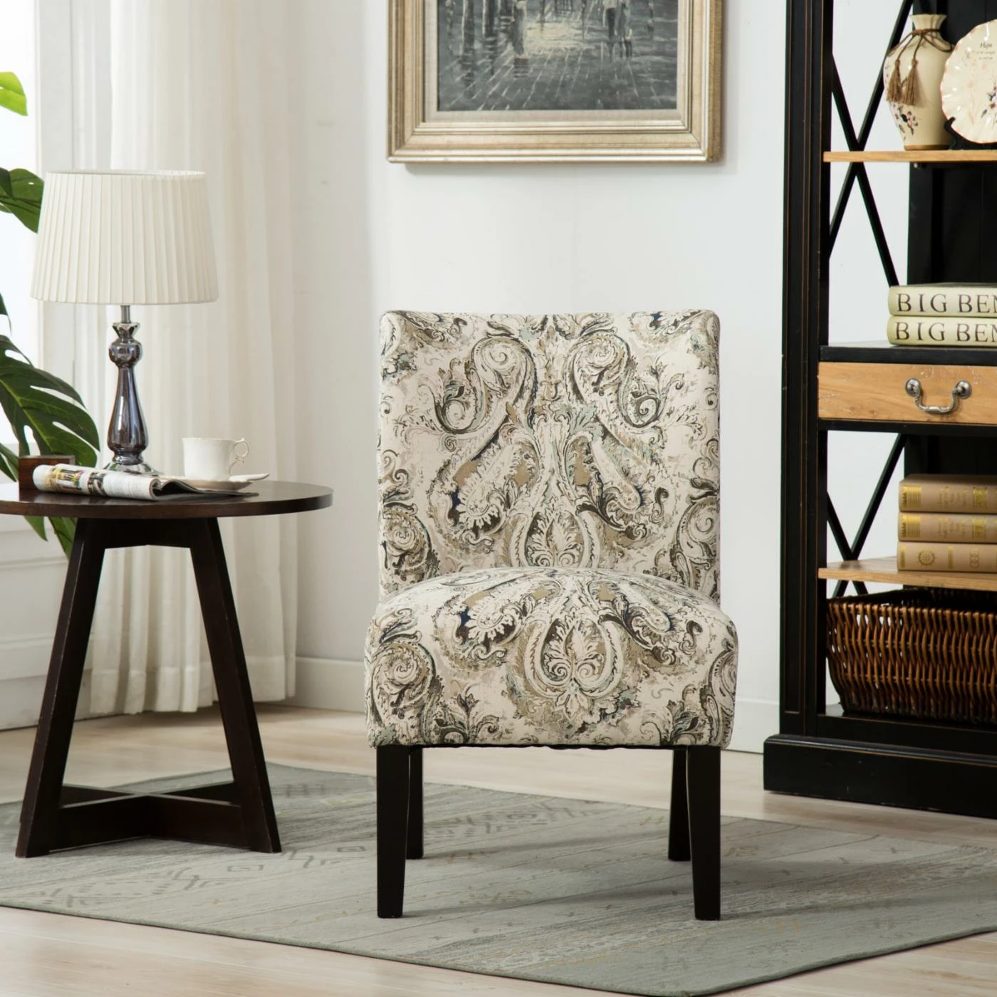 Cheapest โ Armless Chairs Roundhill Furniture Capa Paisley Print Fabric Armless Contemporary Accent Chair ๐ฅฐ - Image 6