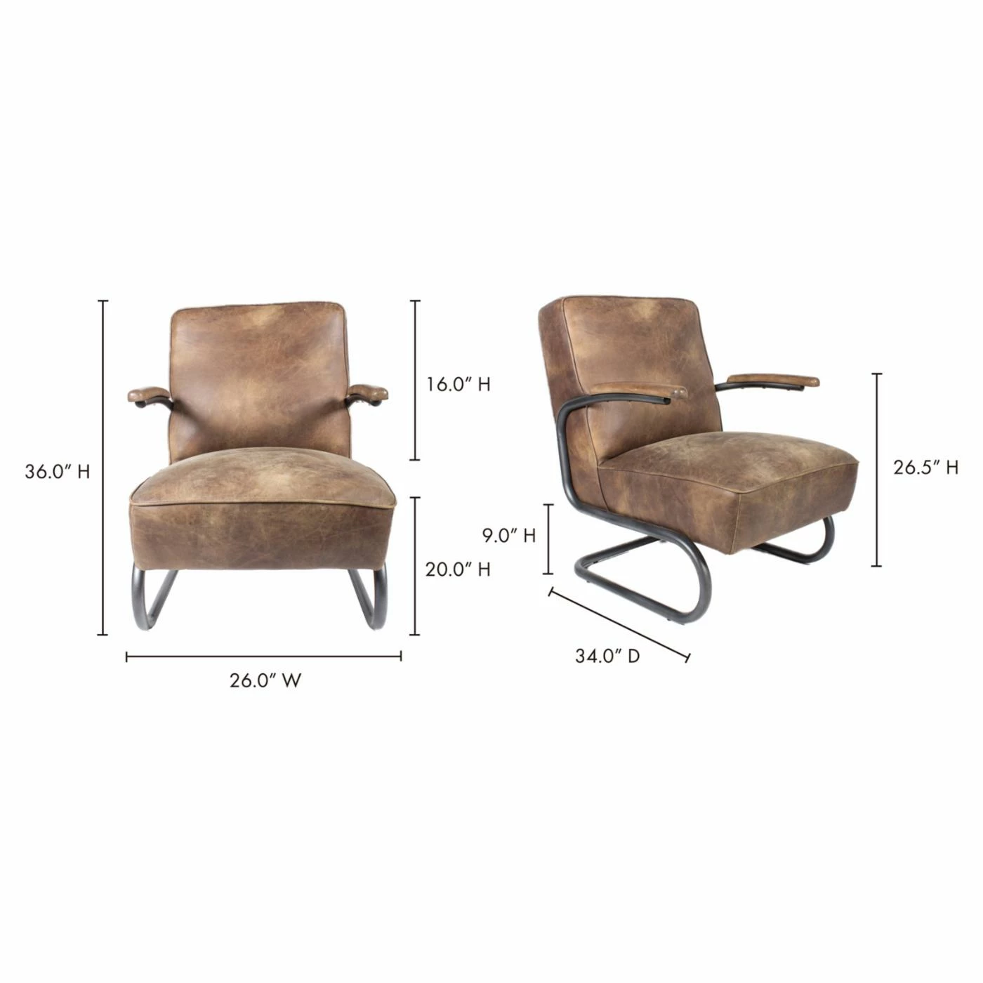 Budget ๐ Moes Home Collection Arm Chairs Moe's Home Collection Perth Leather Arm Chair - Light Brown ๐ - Image 10