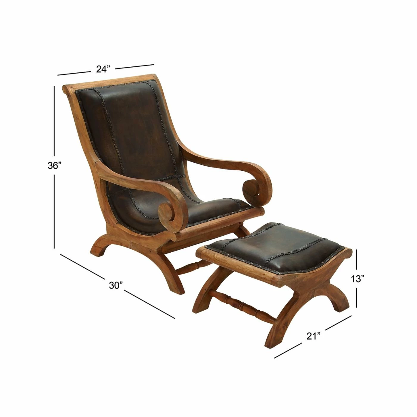 Best Pirce β¨ Arm Chairs DecMode Wood And Leather Chair With Ottoman π₯ - Image 5