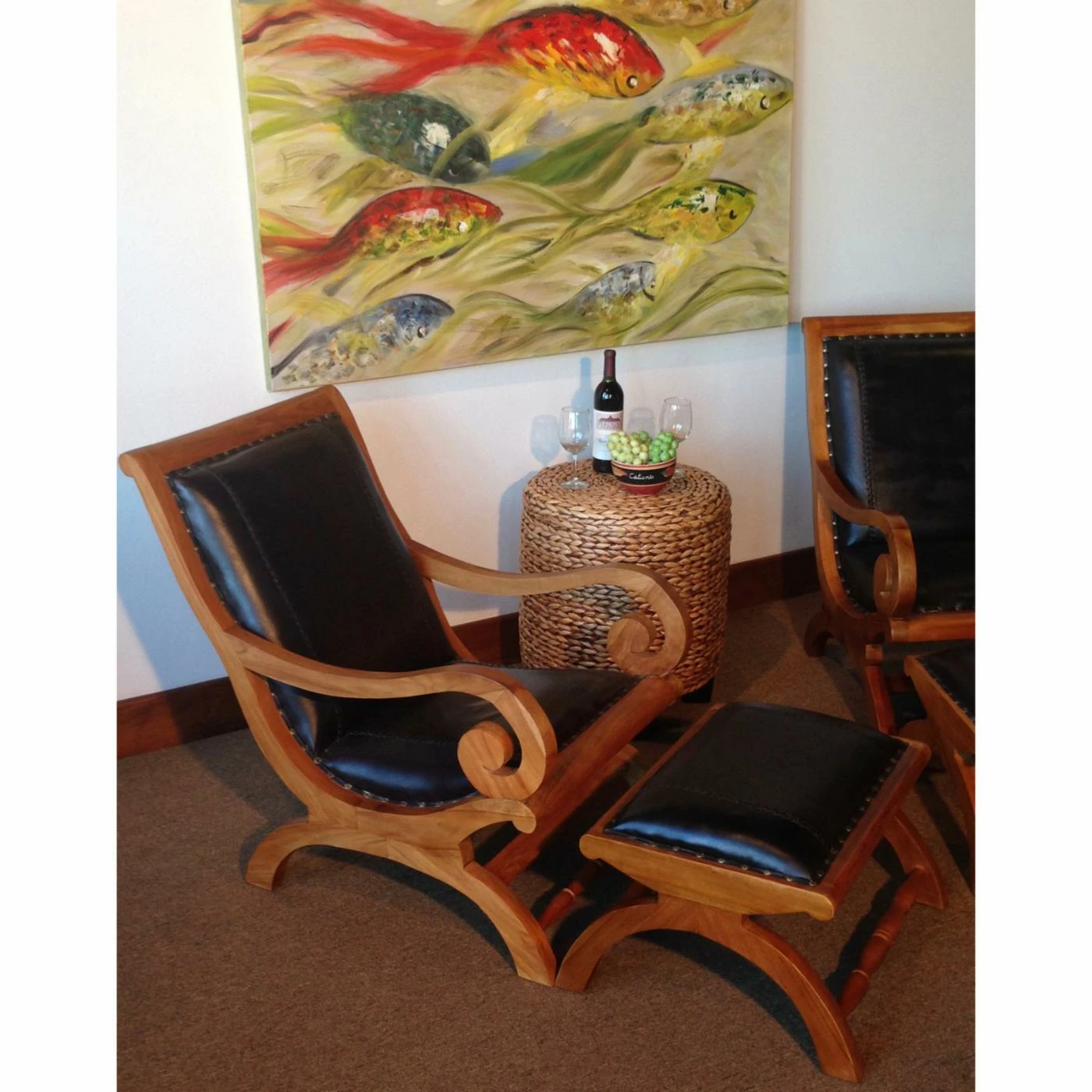 Wholesale ๐ Arm Chairs Chic Teak Bahama Waxed Teak And Leather Lazy Chair With Ottoman ๐ - Image 3