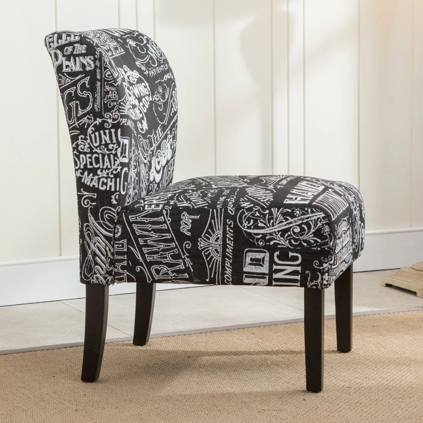 Discount ๐ Armless Chairs Roundhill Furniture Capa Chalkboard Print Fabric Armless Contemporary Accent Chair ๐ - Image 3