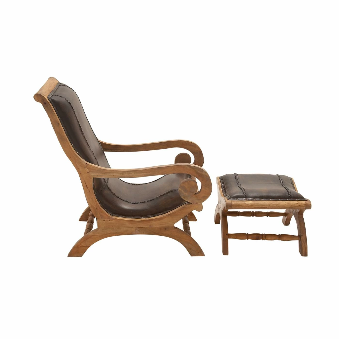 Best Pirce β¨ Arm Chairs DecMode Wood And Leather Chair With Ottoman π₯ - Image 3