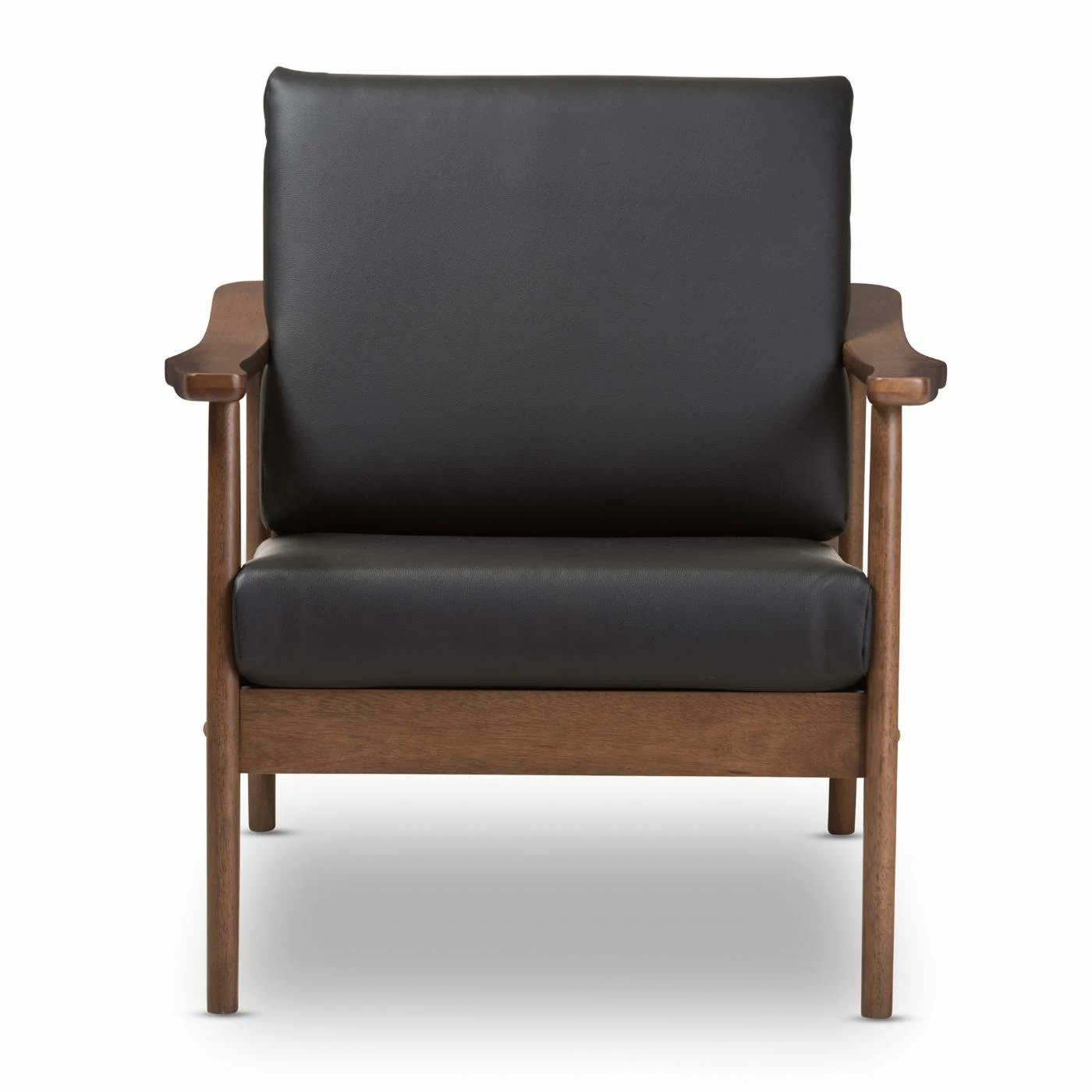 Budget π Arm Chairs Baxton Studio Venza Walnut Wood Black Faux Leather Lounge Chair π - Image 3