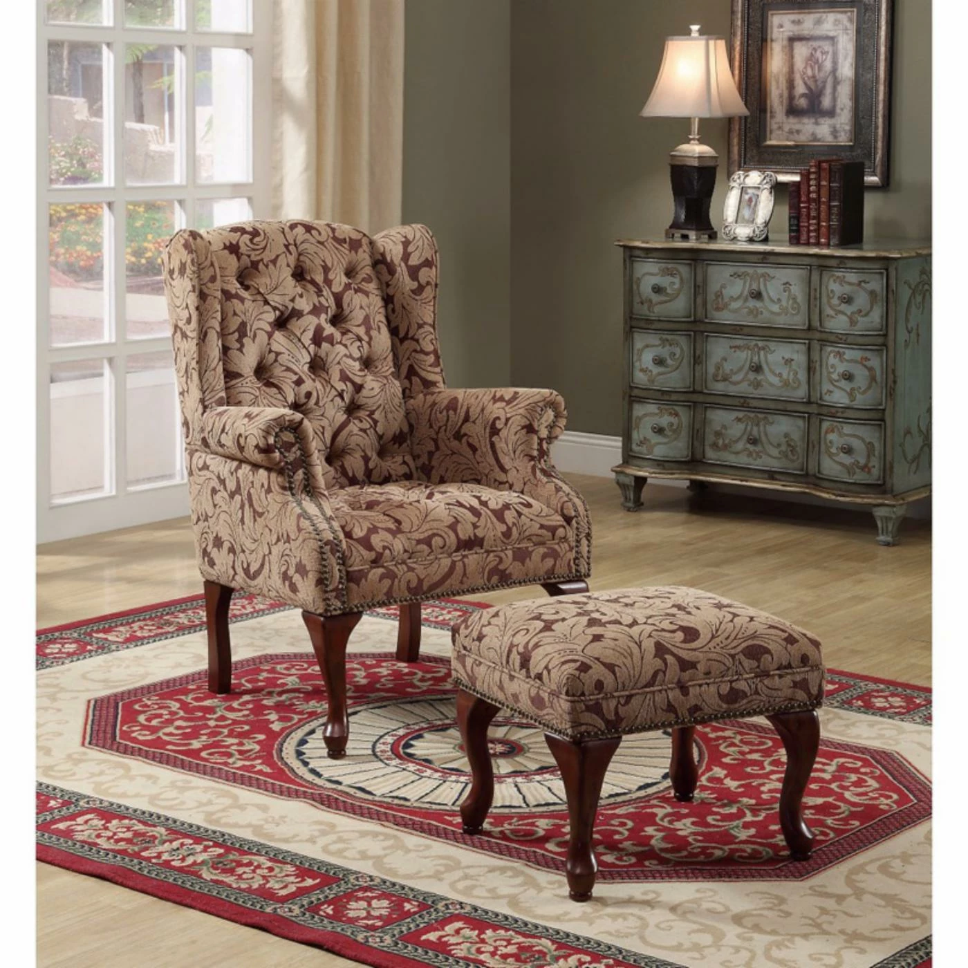 Best Pirce β¨ Wingback Chairs Benzara Classic Floral Wingback Chair With Ottoman π - Image 2