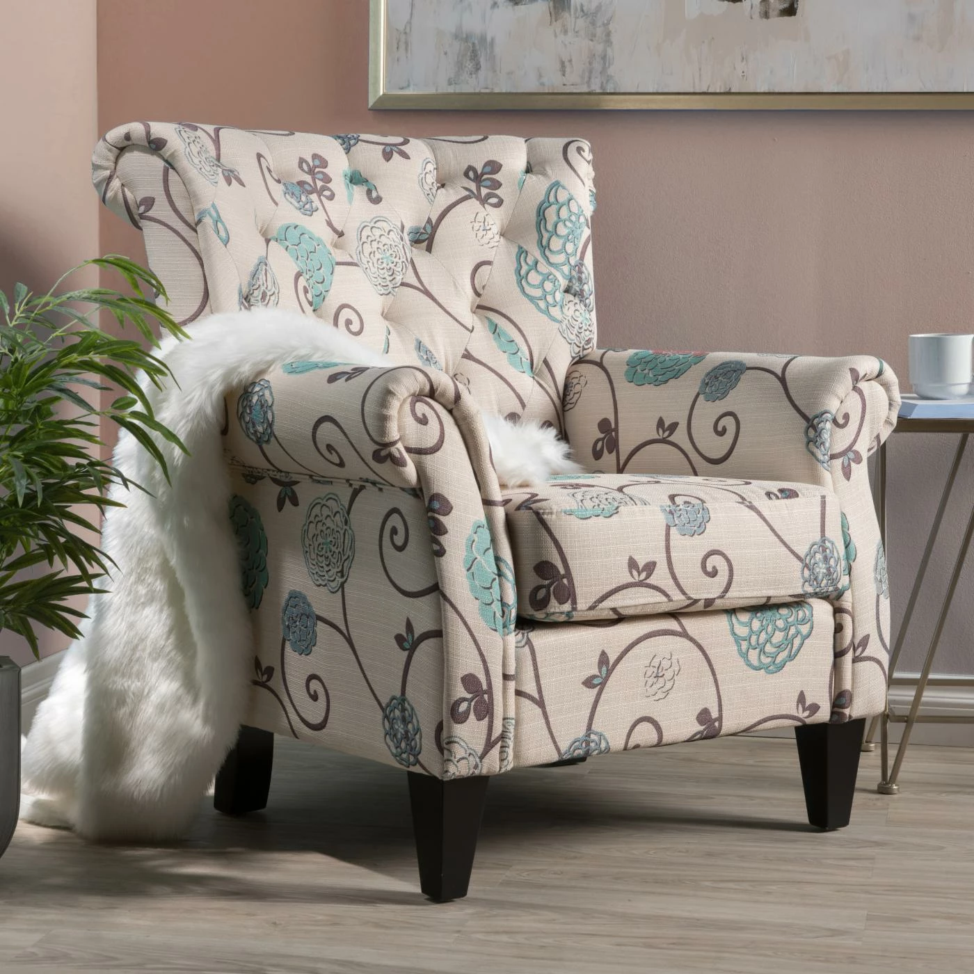 Cheapest π Best Selling Home Arm Chairs Greggory Floral Fabric Tufted Chair β - Image 2