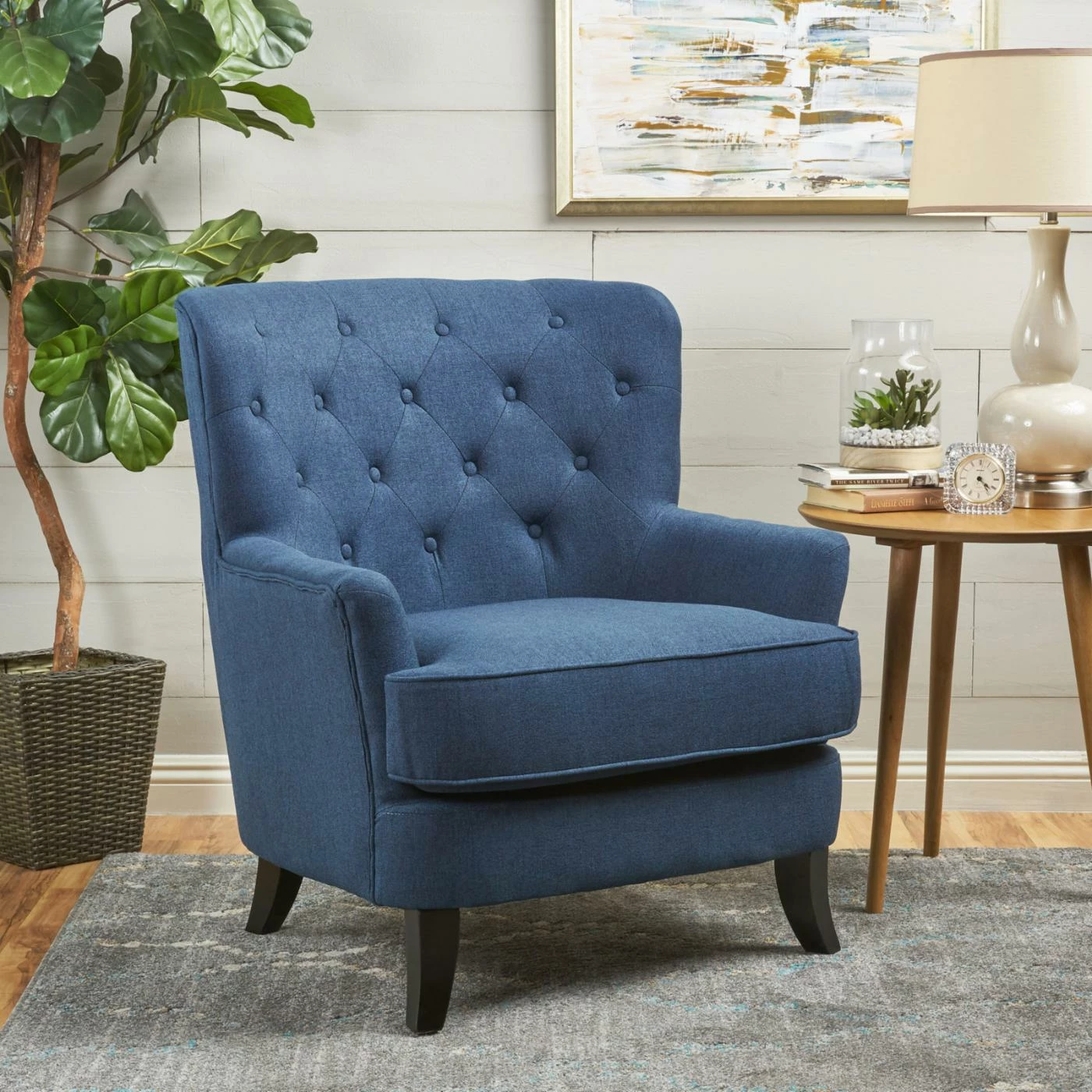 Brand new โ๏ธ Best Selling Home Arm Chairs Anikki Tufted Navy Blue Fabric Club Chair ๐ - Image 2