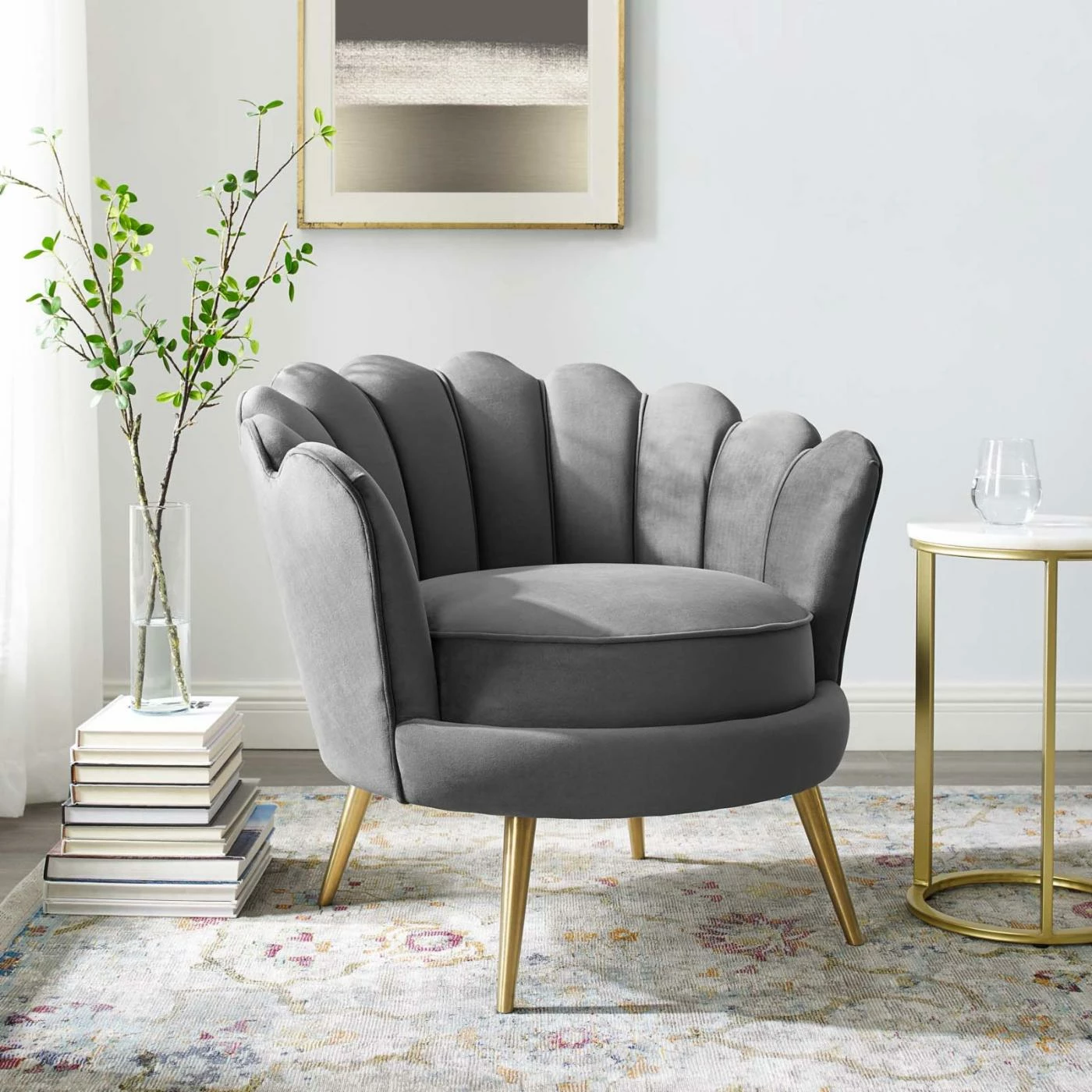 Buy ๐ Arm Chairs Modway Admire Scalloped Edge Performance Velvet Accent Arm Chair ๐ - Image 2