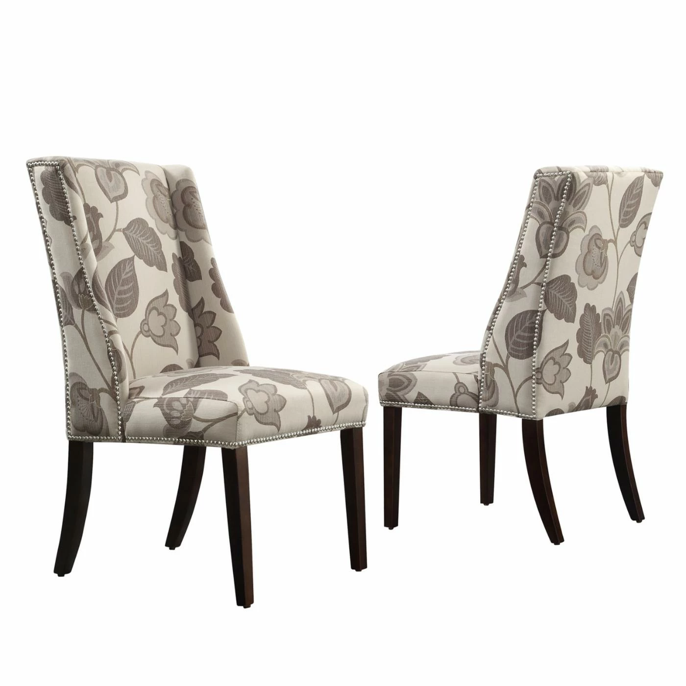 Budget 𧨠Wingback Chairs Chelsea Lane Classic Gray Flower With Leaves Print Wingback With Nailhead Accent Chair - Set Of 2 π - Image 2