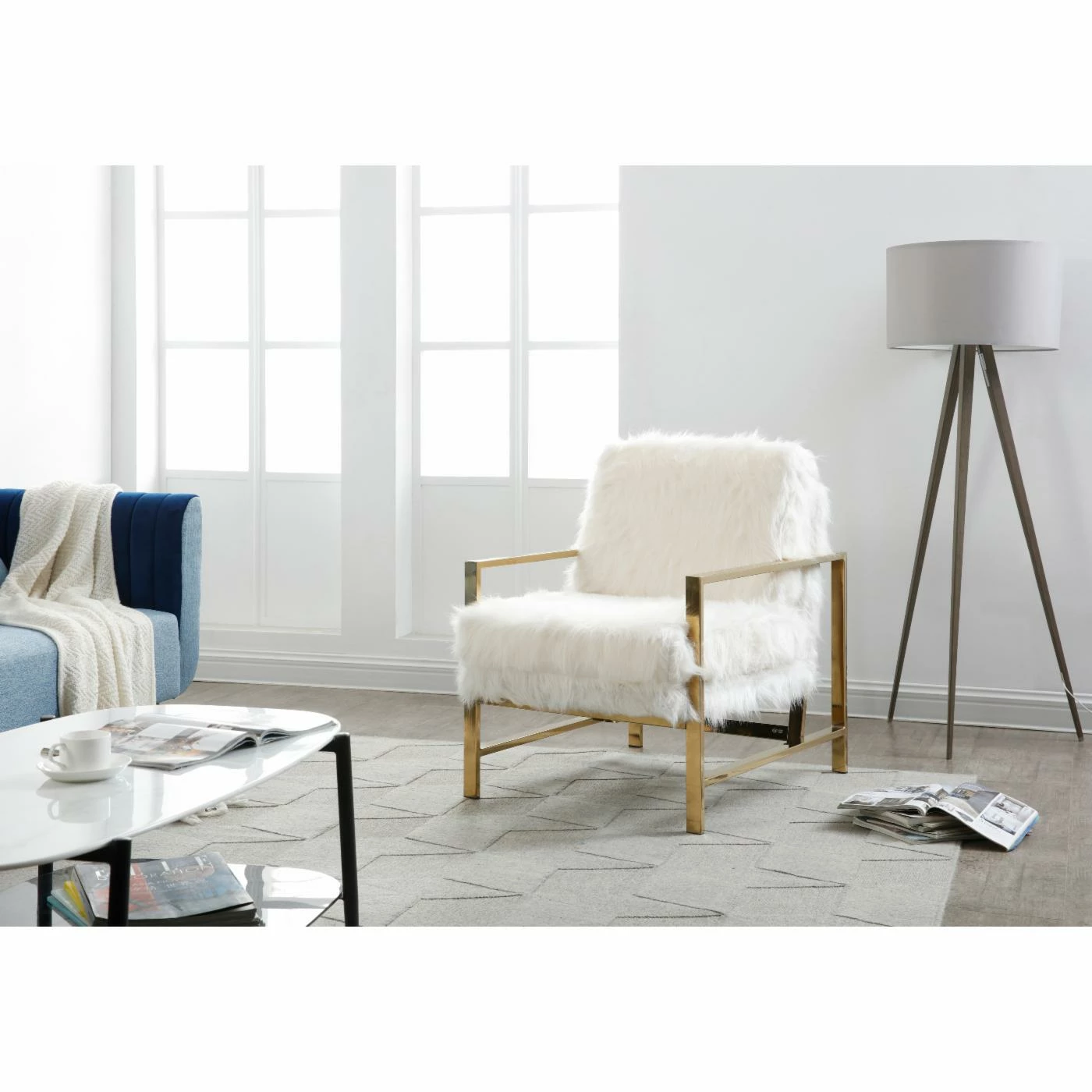 Buy ๐ Arm Chairs Hodedah Imports Glam Faux Fur Upholstered Accent Chair โค๏ธ - Image 2