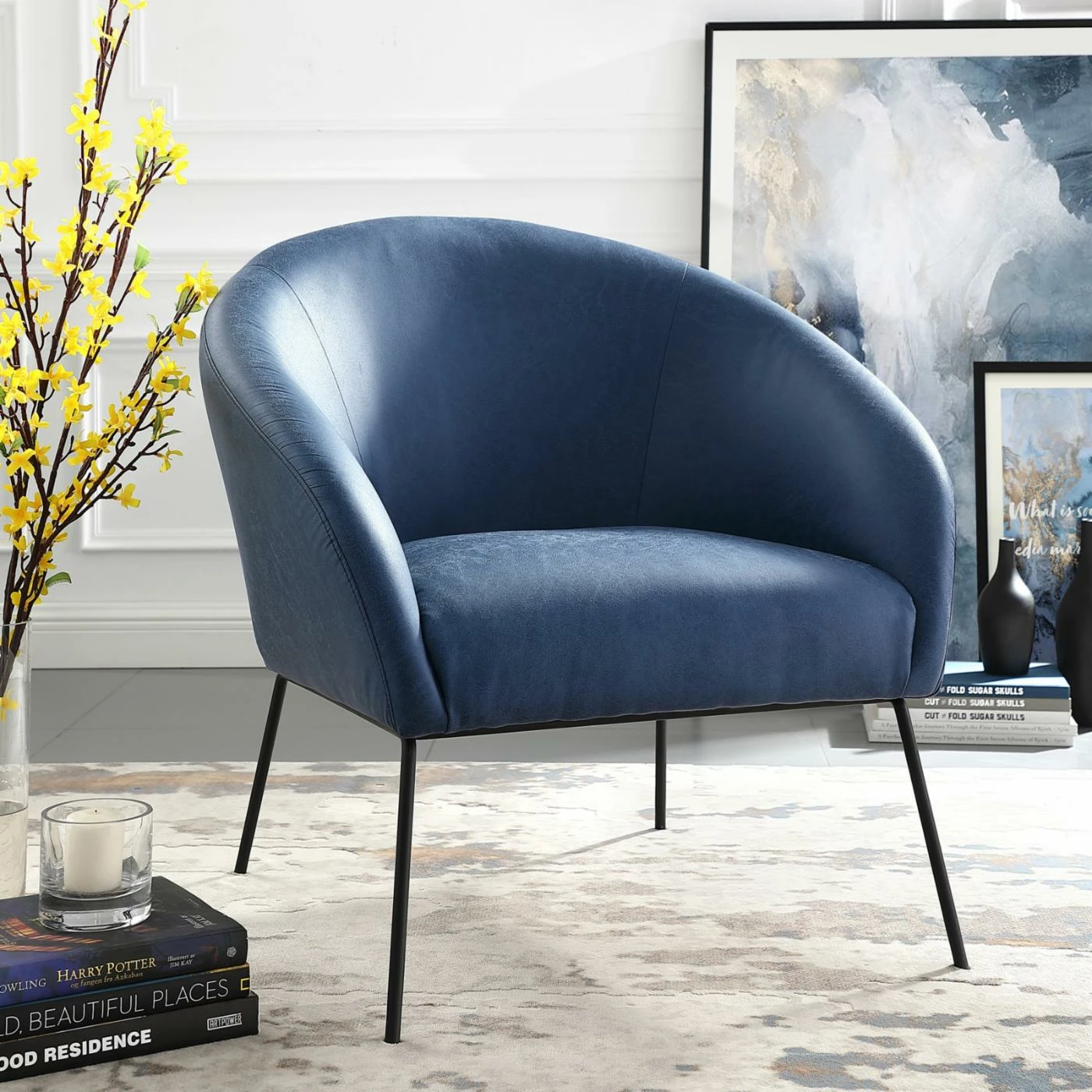 Hot Sale ๐ Arm Chairs Nicole Miller Terrell Polyurethane Leather Barrel Accent Chair ๐งจ - Image 2