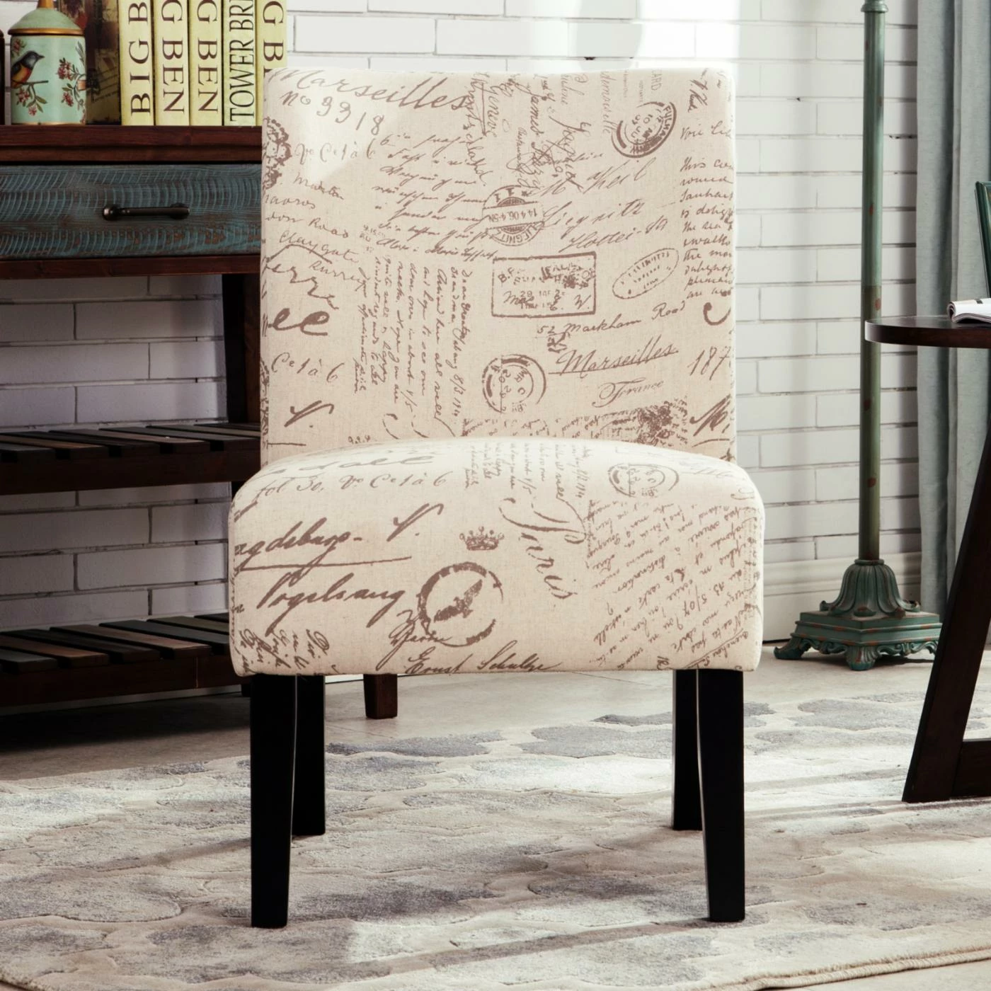 Budget ๐คฉ Armless Chairs Roundhill Furniture Capa English Letter Print Fabric Armless Contemporary Accent Chair ๐ - Image 2