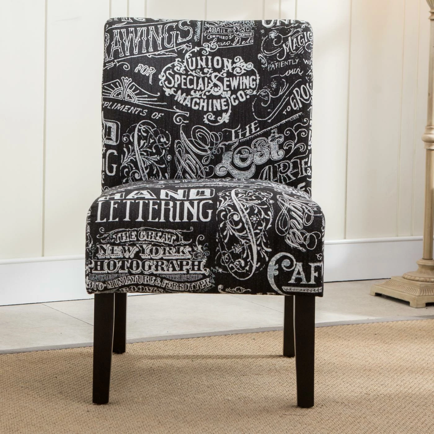 Discount ๐ Armless Chairs Roundhill Furniture Capa Chalkboard Print Fabric Armless Contemporary Accent Chair ๐ - Image 2