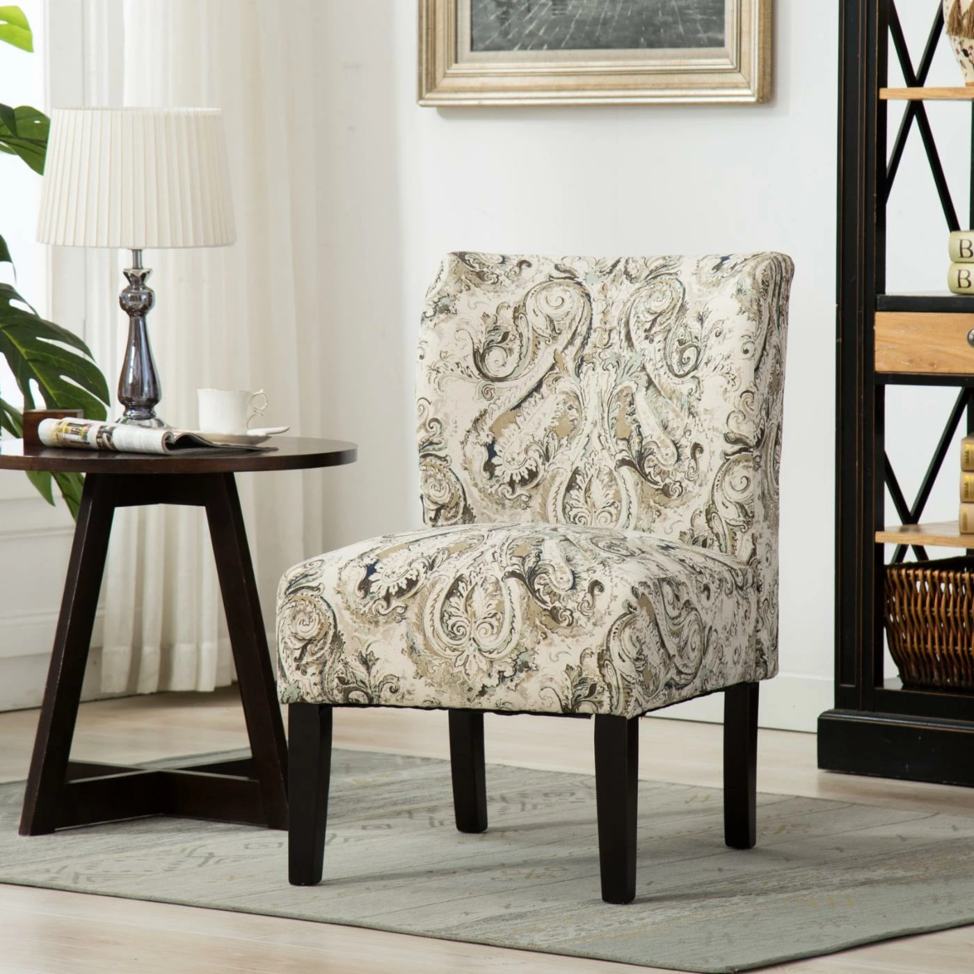Cheapest โ Armless Chairs Roundhill Furniture Capa Paisley Print Fabric Armless Contemporary Accent Chair ๐ฅฐ - Image 2