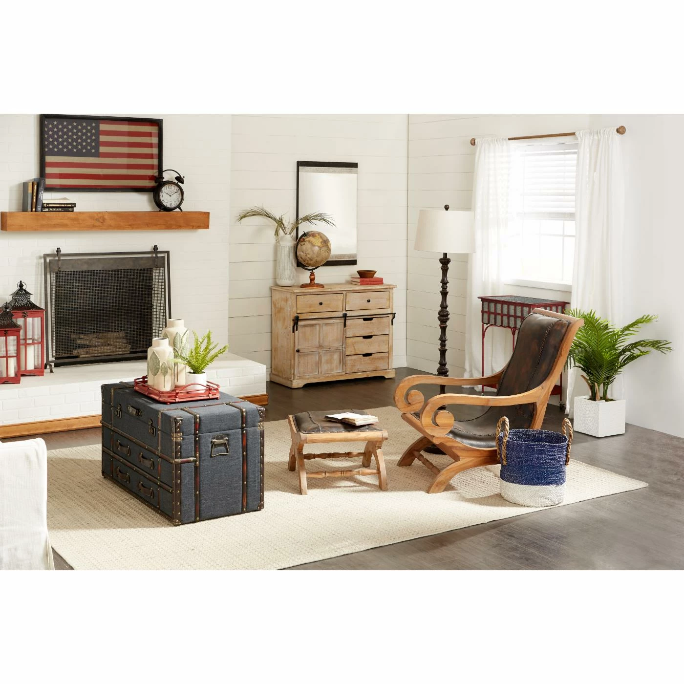 Best Pirce β¨ Arm Chairs DecMode Wood And Leather Chair With Ottoman π₯ - Image 2