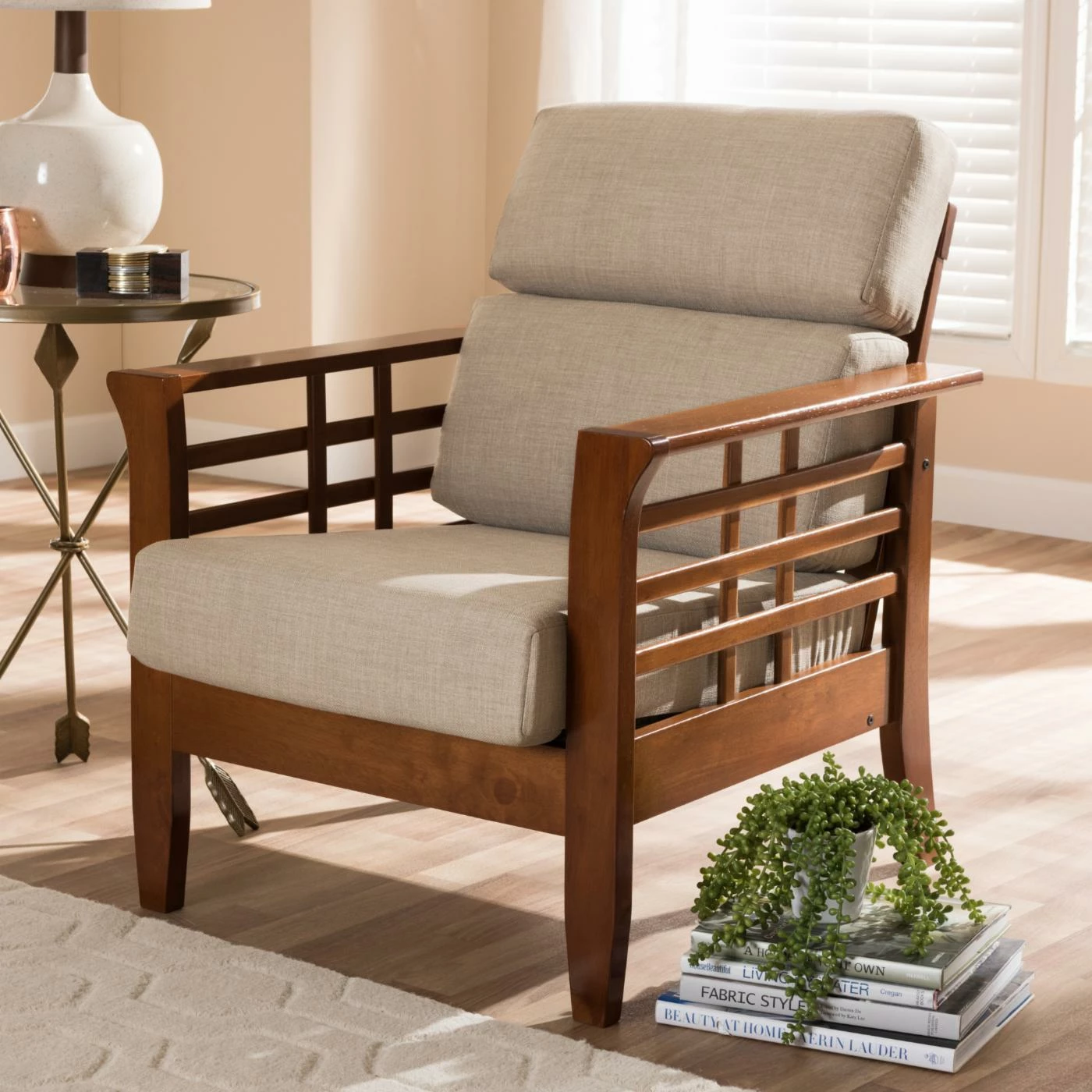 Flash Sale π Arm Chairs Baxton Studio Larissa Modern Classic Mission Style Fabric High Back Cushioned Living Room 1 Seater Lounge Chair π - Image 2