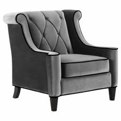 Best Pirce โค๏ธ Wingback Chairs Armen Living Barrister Chair - Gray Velvet With Black Piping ๐