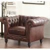 Promo 🔥 Club Chairs Abbyson Grand Chesterfield Brown Top Grain Leather Brown Armchair 🥰