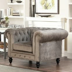 Best Pirce ⌛ Abbyson Living Club Chairs Abbyson Leroy Grand Chesterfield Velvet Armchair 🔥