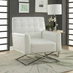 Best Sale 🌟 Arm Chairs Acme Furniture Rafael Accent Chair - White And Stainless Steel 🎉