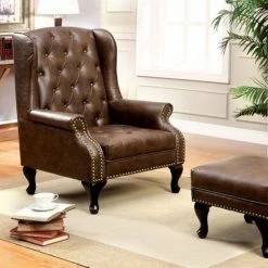 Best deal ✨ Wingback Chairs Benzara Vaugh Traditional Wingback Faux Leather Accent Chair 🎉