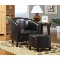 Deals 🛒 Barrel Chairs Benzara Faux Leather Barrel Chair With Ottoman ✨