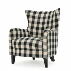 Discount โ๏ธ Wingback Chairs HN Home Woodbridge Transitional Black And White Plaid Fabric Club Chair ๐คฉ
