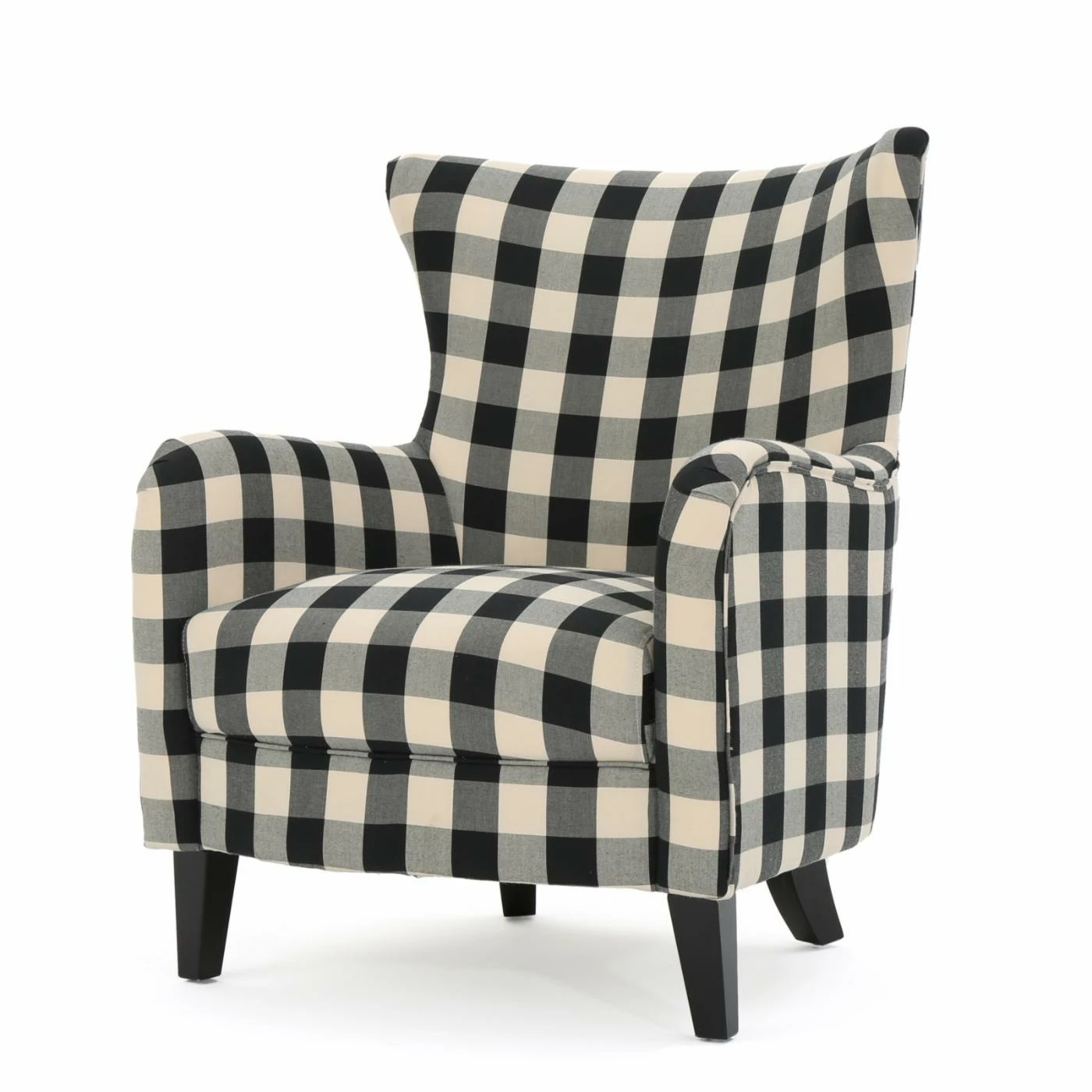 Discount ✔️ Wingback Chairs HN Home Woodbridge Transitional Black And White Plaid Fabric Club Chair 🤩