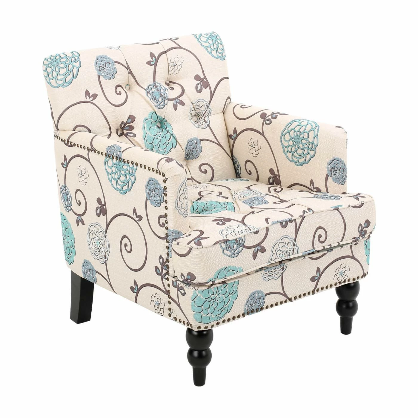 Wholesale ๐คฉ Best Selling Home Arm Chairs Harrison Floral Tufted Club Chair With Nailhead Trim ๐