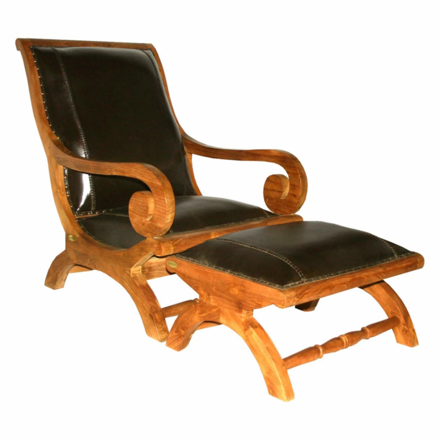Wholesale ๐ Arm Chairs Chic Teak Bahama Waxed Teak And Leather Lazy Chair With Ottoman ๐
