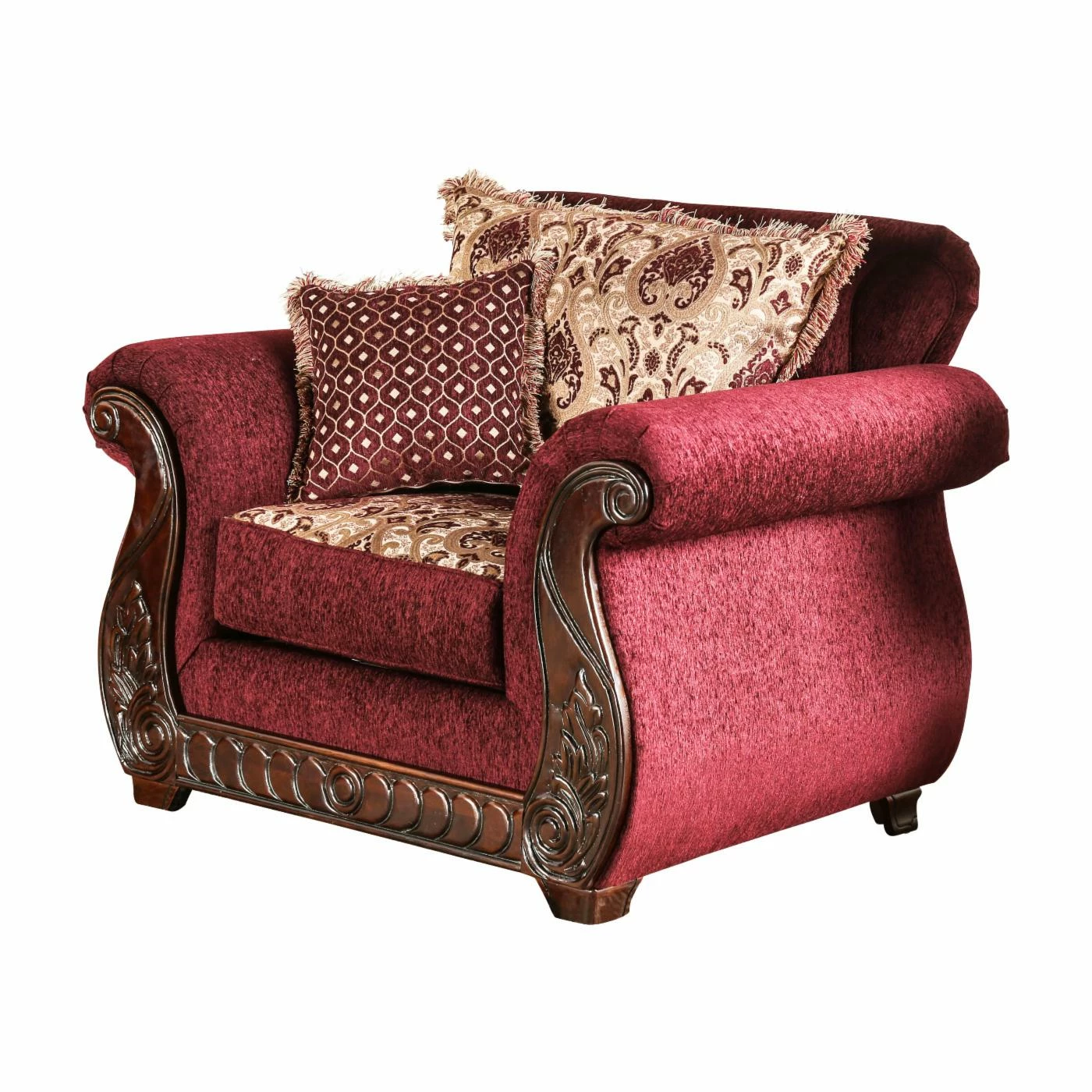 New ๐ Arm Chairs Furniture Of America Sala Traditional Style Fringe Accent Pillow Arm Chair ๐