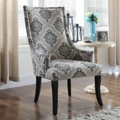 Best deal ๐ Arm Chairs Best Master Furniture Audrey Gray Damask Fabric Living Room Accent Chair ๐