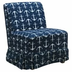 Cheapest ⭐ Armless Chairs Fox Hill 👗 Skirted Penelope Armless Slipper Chair - Anchor Print 🎉