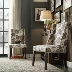 Budget ๐งจ Wingback Chairs Chelsea Lane Classic Gray Flower With Leaves Print Wingback With Nailhead Accent Chair - Set Of 2 ๐