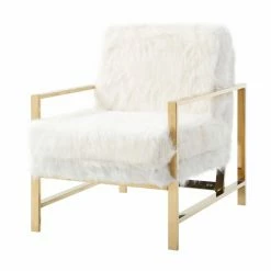 Buy ๐ Arm Chairs Hodedah Imports Glam Faux Fur Upholstered Accent Chair โค๏ธ
