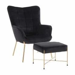 Best Sale ✔️ Arm Chairs LumiSource Izzy Contemporary Velvet Lounge Chair And Ottoman Set ✔️