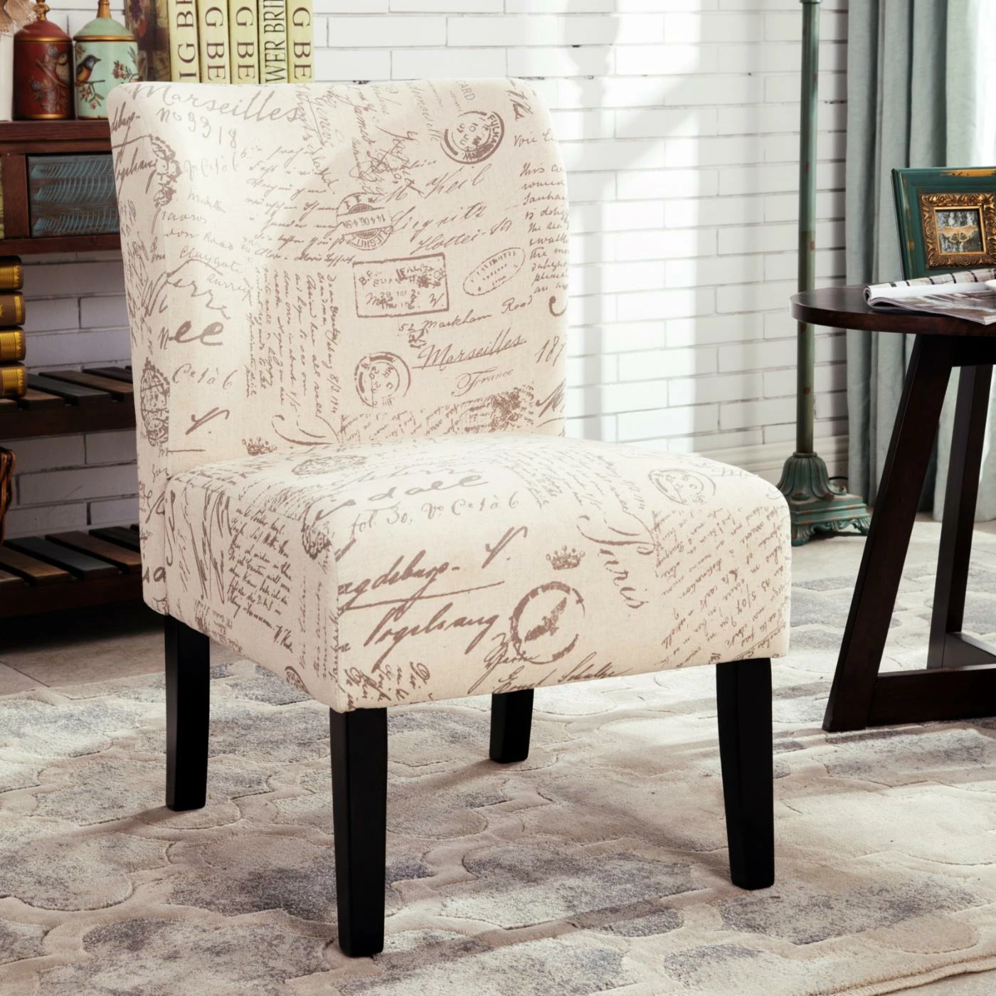 Budget ๐คฉ Armless Chairs Roundhill Furniture Capa English Letter Print Fabric Armless Contemporary Accent Chair ๐