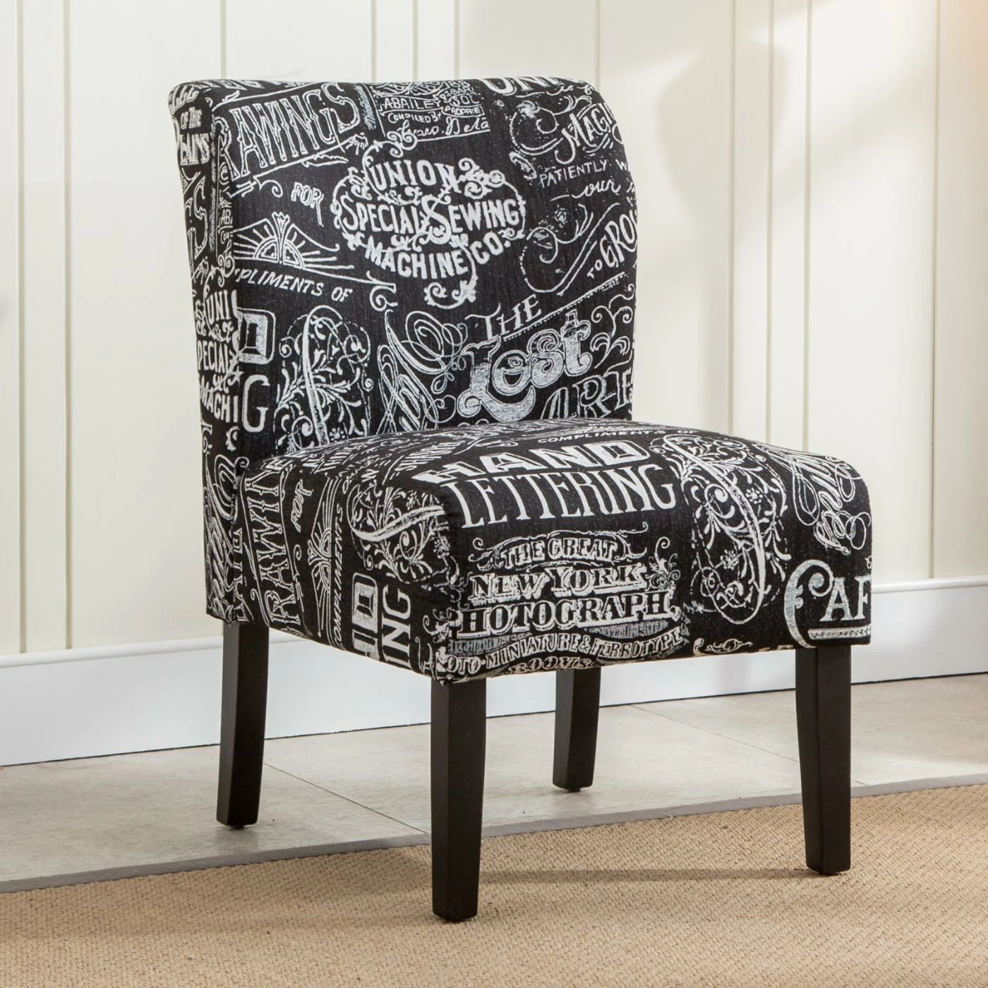 Discount ๐ Armless Chairs Roundhill Furniture Capa Chalkboard Print Fabric Armless Contemporary Accent Chair ๐