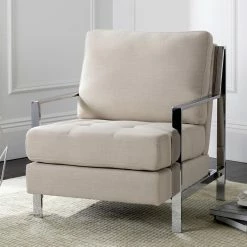 Brand new 👍 Arm Chairs Safavieh Walden Modern Tufted Linen Accent Chair ⭐