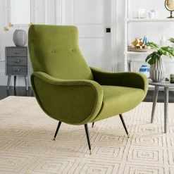 Promo ⭐ Arm Chairs Safavieh Elicia Velvet Retro Mid-Century Accent Chair ⌛