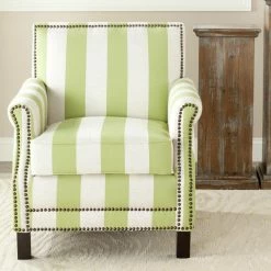 Discount โจ Arm Chairs Safavieh Easton Club Chair With Stripes With Brass Nail Heads ๐