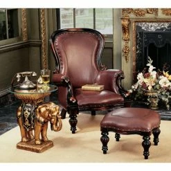 Best Pirce 🔔 Wingback Chairs Design Toscano Victorian Rococo Faux Leather Wing Chair And Ottoman ✨