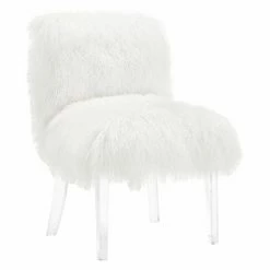 Cheapest 💯 Armless Chairs TOV Furniture Sophie Sheepskin Lucite Chair - White 😀