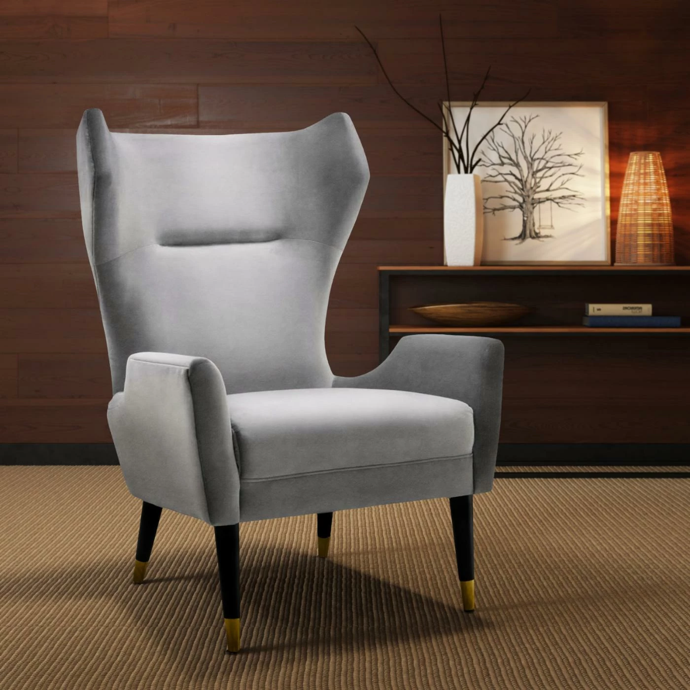Hot Sale ๐ Wingback Chairs TOV Furniture Logan Grey Velvet Chair ๐