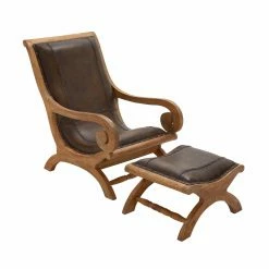 Best Pirce ✨ Arm Chairs DecMode Wood And Leather Chair With Ottoman 🔥