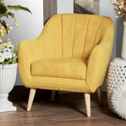 Deals ๐ฅ Arm Chairs DecMode Modern Wood And Fabric Cushioned Armchair โจ