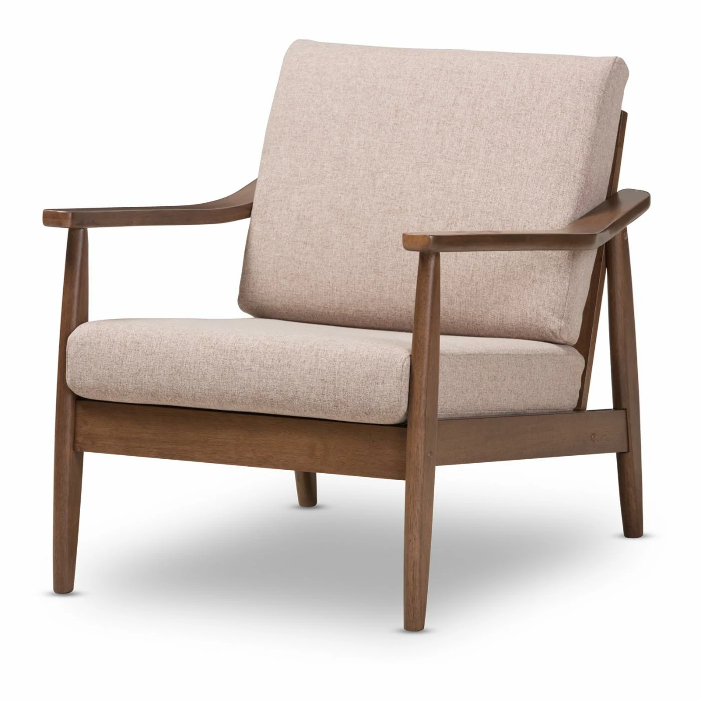 Brand new ๐ Arm Chairs Baxton Studio Venza Walnut Wood Light Brown Fabric Upholstered Lounge Chair ๐